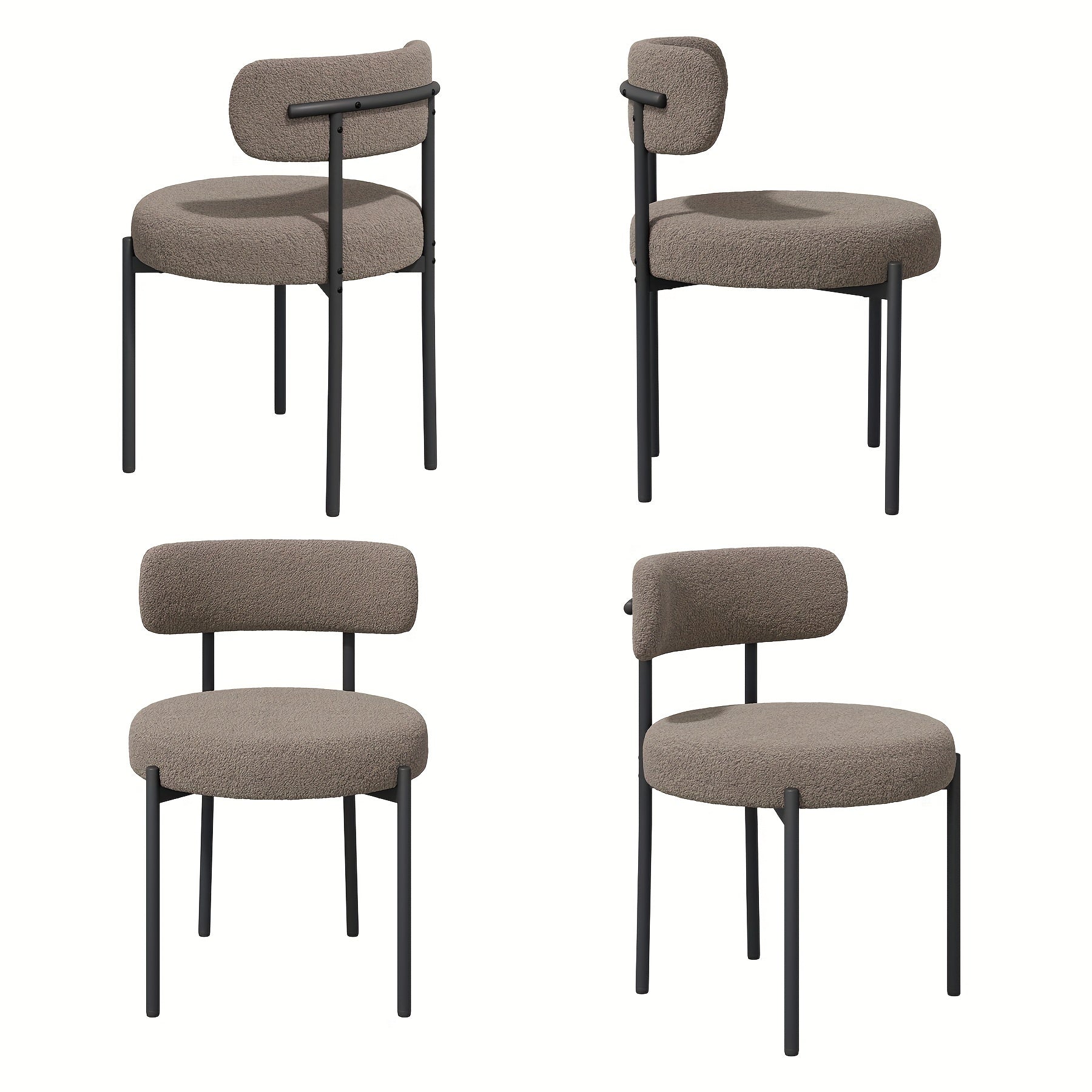 Mid-Century Modern Dining Chairs with Boucle Fabric & Thick Cushions – Rounded Back Upholstered Accent Chair with Sturdy Metal Legs for Dining Room Living Room