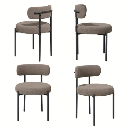 Mid-Century Modern Dining Chairs with Boucle Fabric & Thick Cushions – Rounded Back Upholstered Accent Chair with Sturdy Metal Legs for Dining Room Living Room