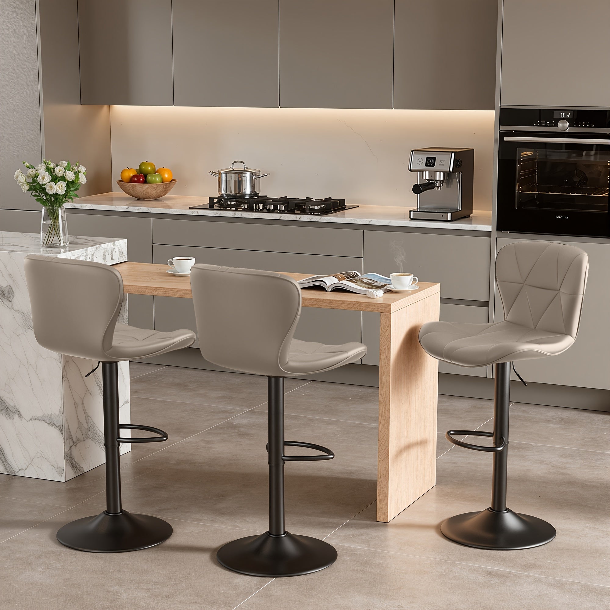 Adjustable Swivel Bar Stools Set of 2 or 3 Modern Faux Leather with Back Support Counter Height Kitchen Island Stools - Canada