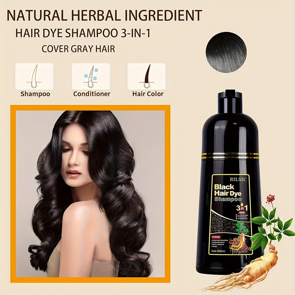 3-in-1 Hair Dye Colour Shampoo – Instant Grey Hair Coverage, Ammonia Free Herbal Formula, Lasts 30 Days for Men & Women | 16.91oz Natural Hair Colouring