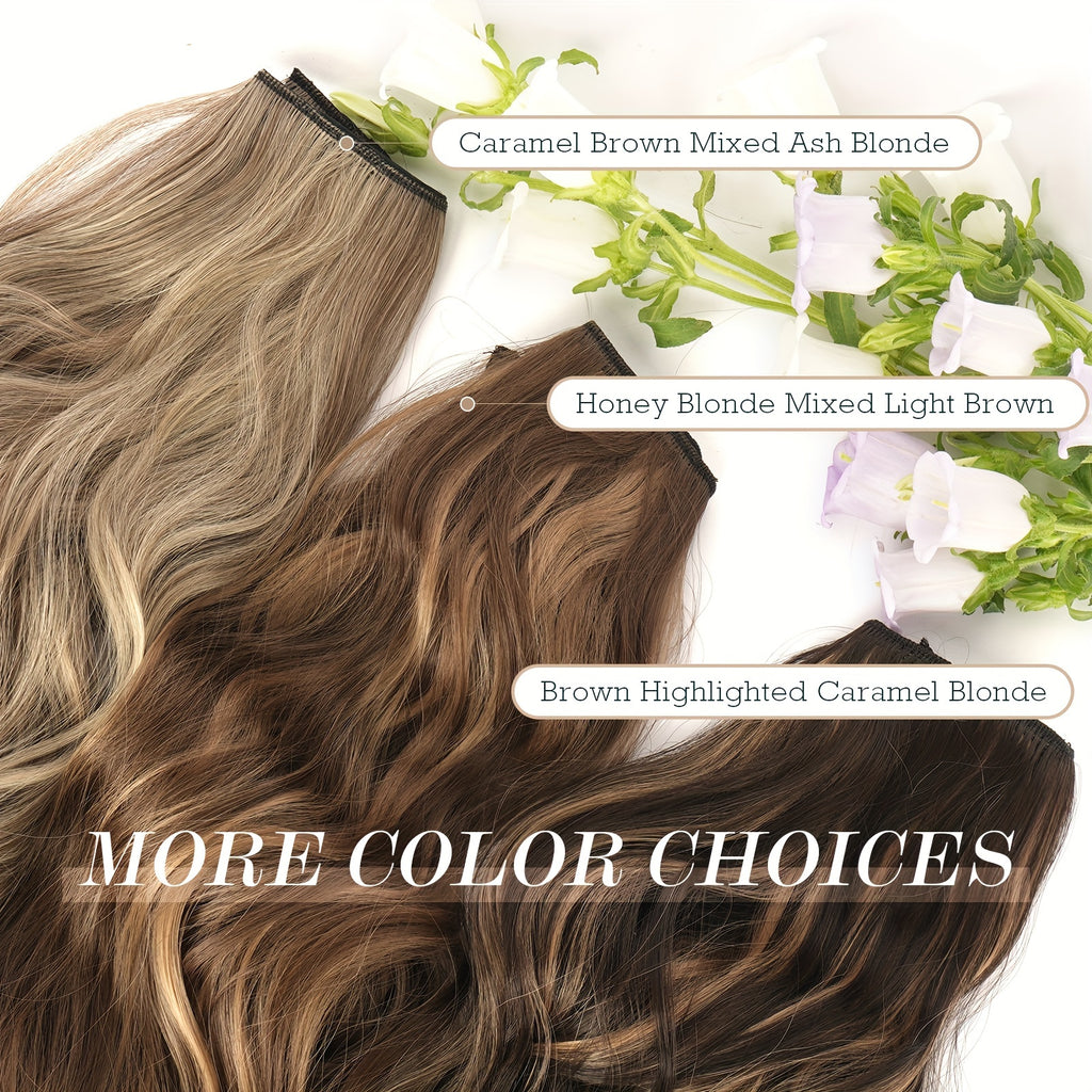 FESHFEN Invisible Wire Hair Extensions with Transparent Wire Synthetic Hair Piece Long Wavy Secret Headband Hairpieces for Women 20 Inch Dark Ash Blonde Mixed Bleach Blonde
