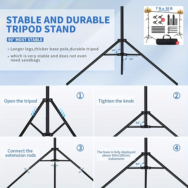 2.1m X 3m/10x7ft Adjustable Backdrop Stand, Clips*4, with Trolley Bag, Portable, Easy to Install And Remove, with Support System, Suitable for Weddings, Parties, Conferences, Studios