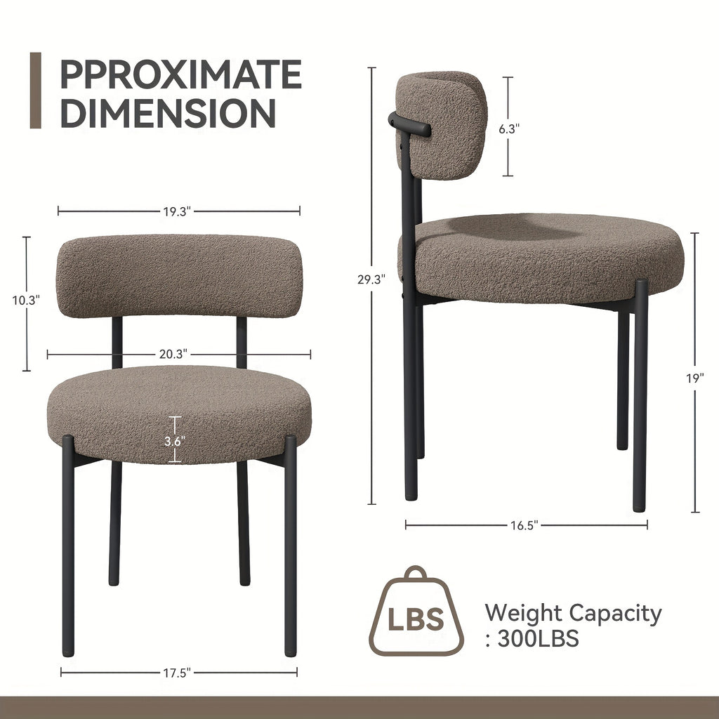 Mid-Century Charm Nalupatio Dining Chairs with Boucle Comfort, Elegant Rounded Seats & Backs for Ultimate Comfort, Thick Cushions & Premium PU Leather Upholstery, Sturdy Metal Legs, Blending Style with Durability for Your Dining Room