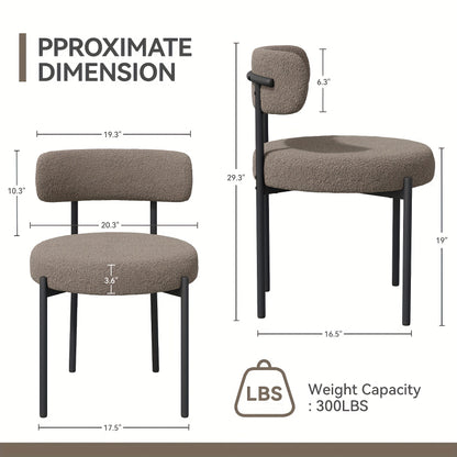 Mid-Century Modern Dining Chairs with Boucle Fabric & Thick Cushions – Rounded Back Upholstered Accent Chair with Sturdy Metal Legs for Dining Room Living Room