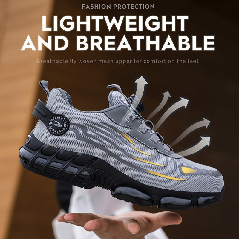 Men'S Fashion Sneakers Rotating Button Work Safety Shoes Male Steel Toe Puncture-Proof Breathable Non-Slip Work Shoes