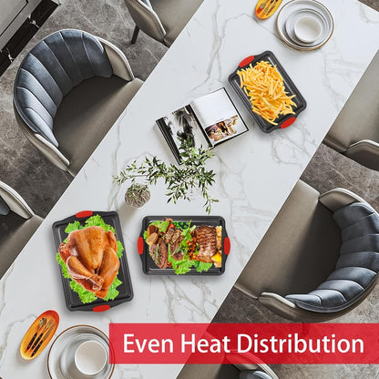 Non-Stick Baking Pan with Red Silicone Handle – Heat-Resistant Rectangular Oven Tray for Cakes, Cookies & Bread, Easy-Clean Kitchen Bakeware for Home Baking