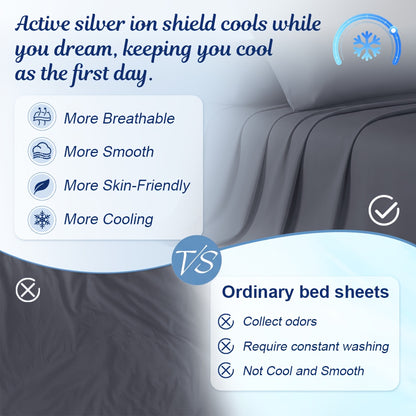Ultra-Soft Summer Bamboo Sheet Set 4pcs – Breathable Cooling Bed Sheets with 16" Deep Pocket for Hot Sleepers, Includes Fitted Sheet, Flat Sheet & 2 Pillowcases, Twin Full Queen King, 7+ Colours