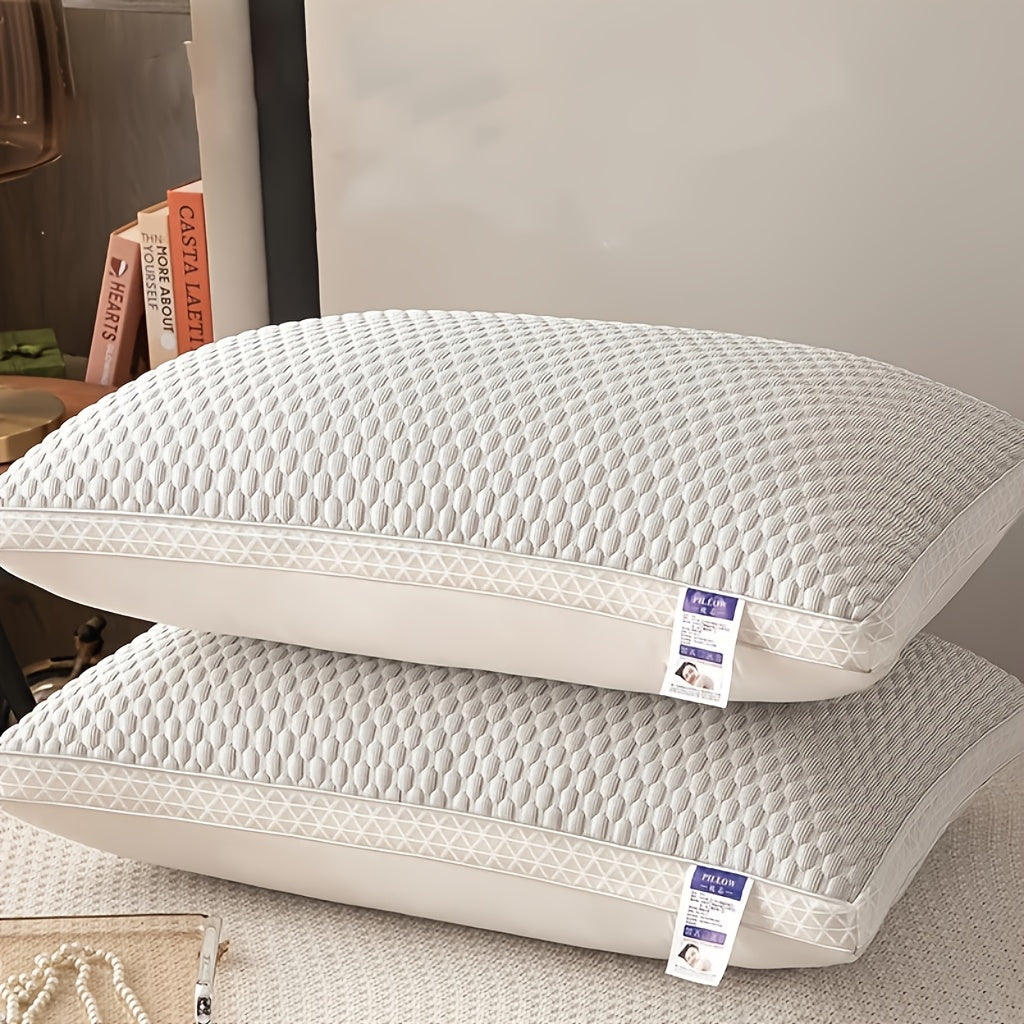 Fiber Filling Cooling Bed Pillows 2-Pack with Satin Zipper Cover – Breathable Moisture-Wicking Neck Support Sleep Pillow, Medium Firmness, All-Season Home Bedding