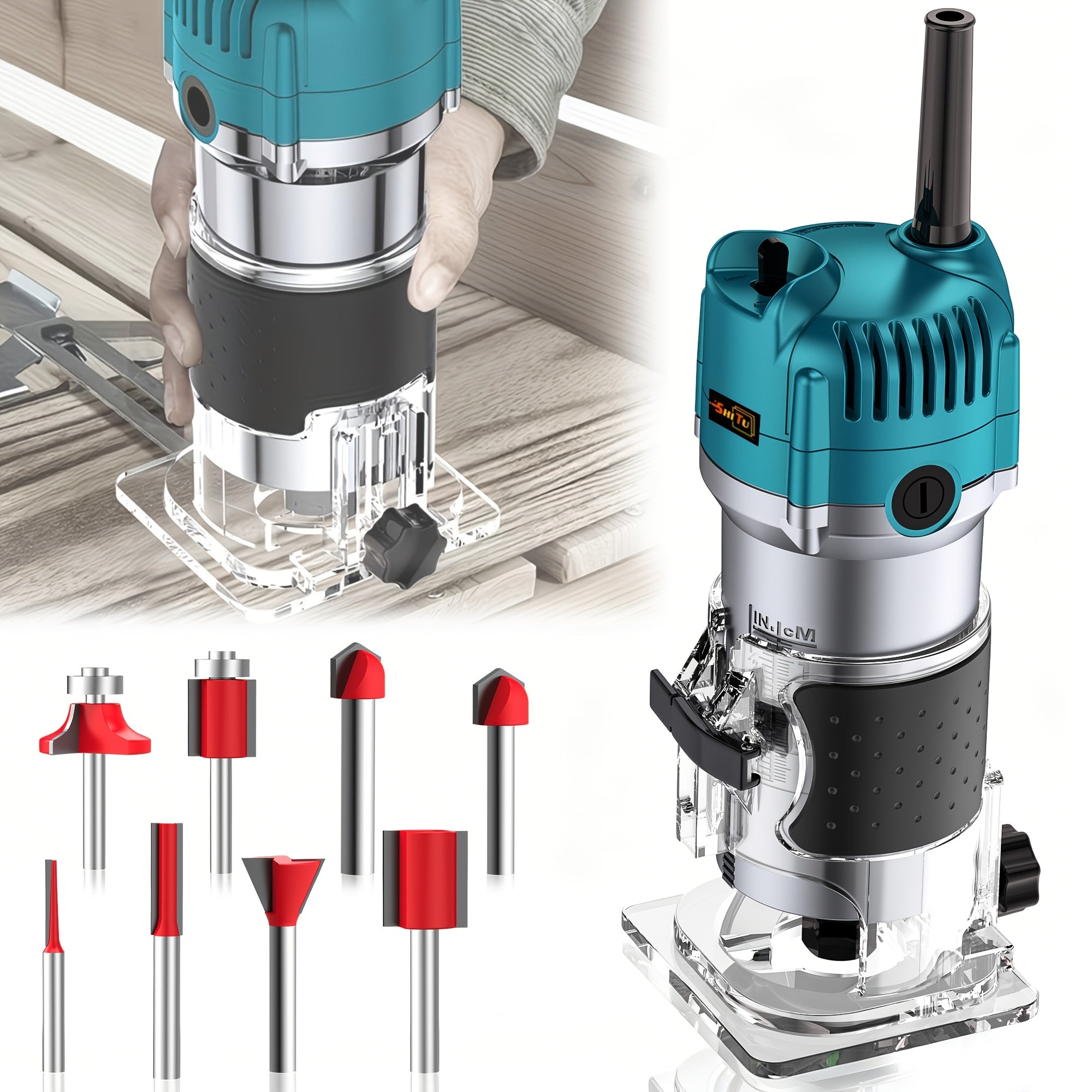 Wood Edge Trimming Machine Kit 800W 35000RPM – Compact Wood Router with Edge Guide & Roller Guide for Precision Trimming, Carving & Woodworking, Includes Milling Cutter Accessories