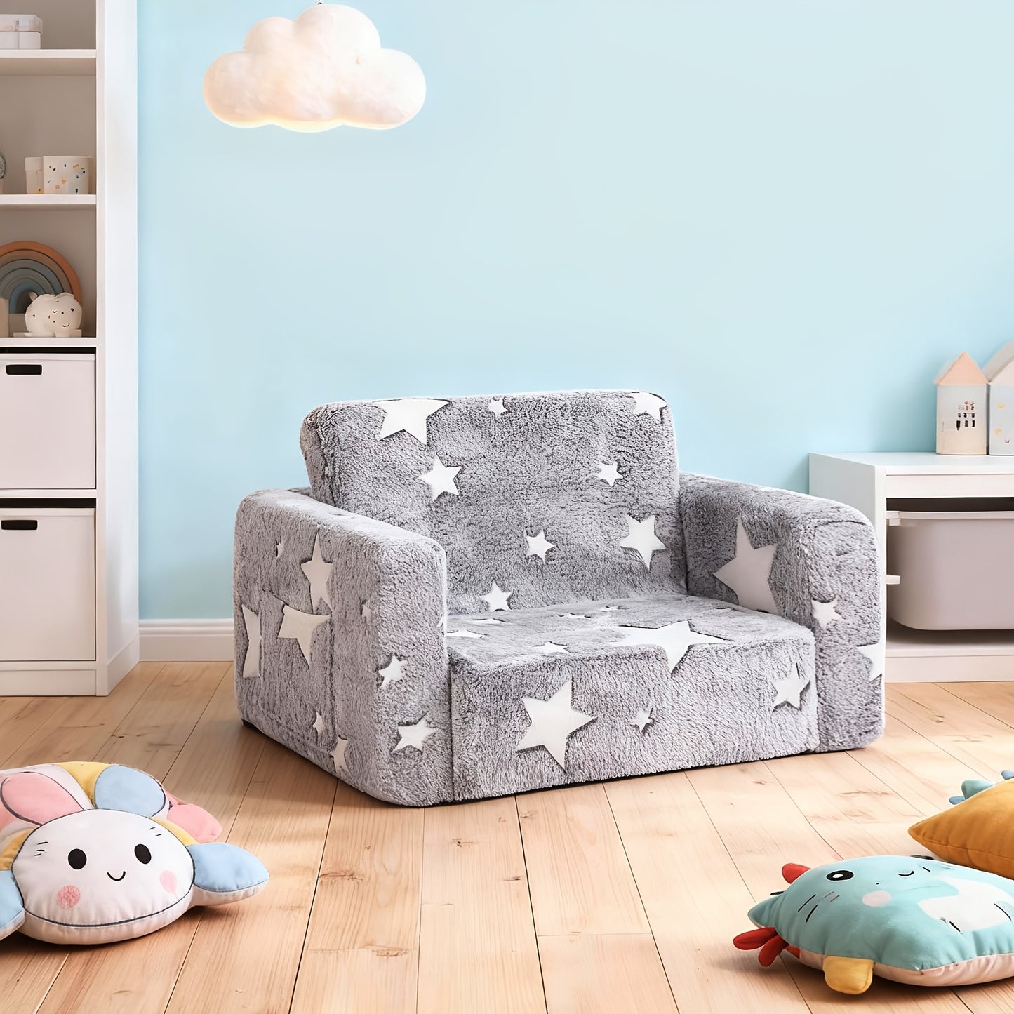Kids Sofa Bed Chair Foldable Plush Lounger 2-in-1 Convertible Toddler Couch with Armrest Machine Washable Stackable Multipurpose Furniture for Bedroom Playroom Living Room Nursery Canada