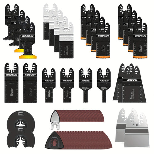 Oscillating Tool Blades 154pcs Set – Titanium Multi-Tool Blades for Metal & Wood Cutting with Sandpaper & Quick Release – Universal Oscillating Saw Blade Kit for Most Brands