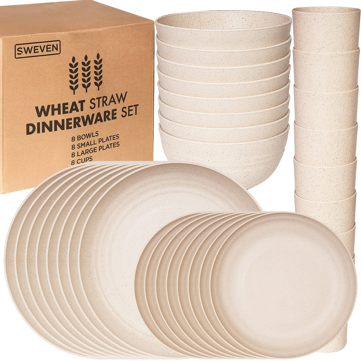 16/32pcs Plastic Dinnerware Set, Dinner Plates, Dessert Plates, Cereal Bowls & Cups, Dishwasher & Microwave Safe, Durable Lightweight – Camping, Family, RV & Outdoor Use – Black, White, Multicolour