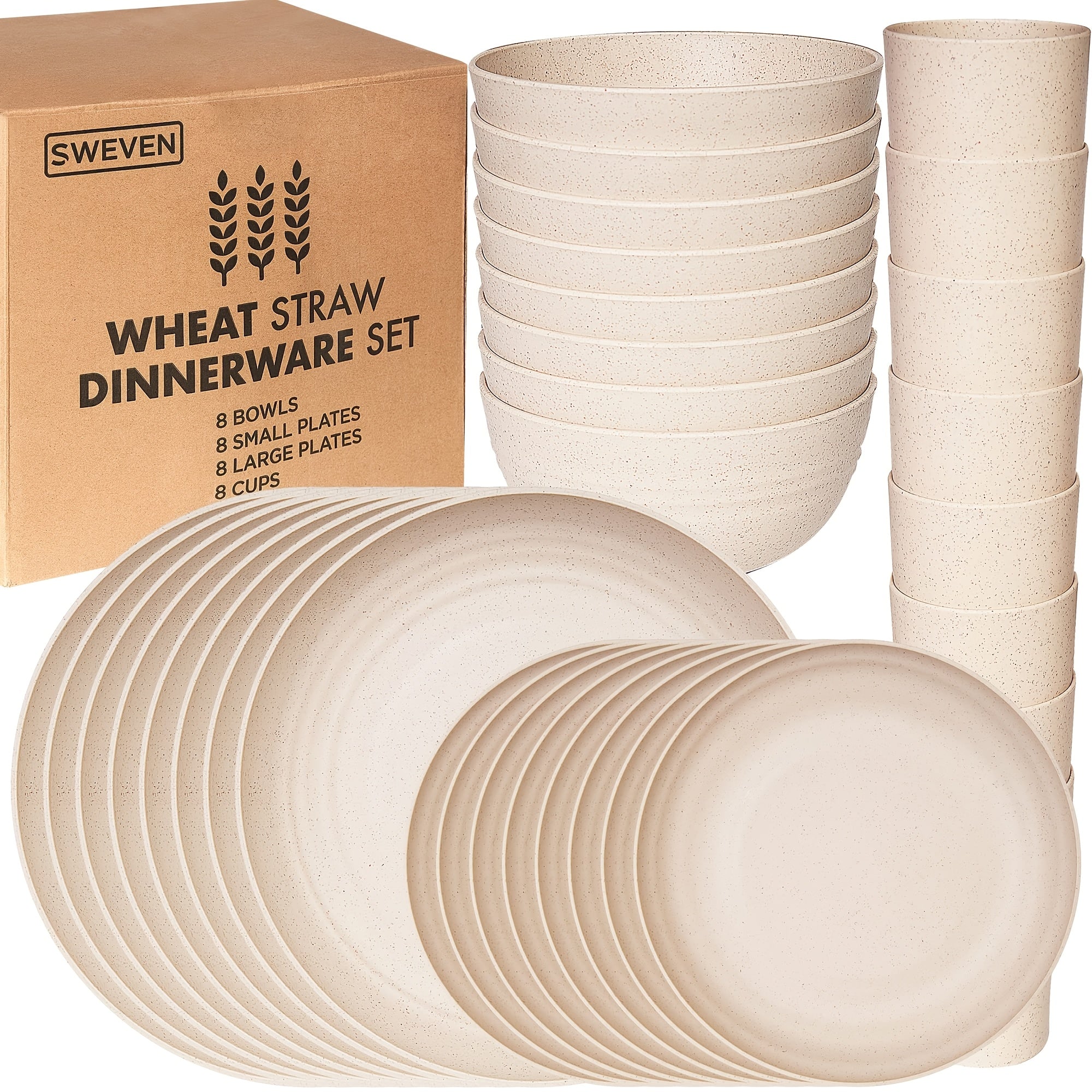 16/32pcs Plastic Dinnerware Set, Dinner Plates, Dessert Plates, Cereal Bowls & Cups, Dishwasher & Microwave Safe, Durable Lightweight – Camping, Family, RV & Outdoor Use – Black, White, Multicolour