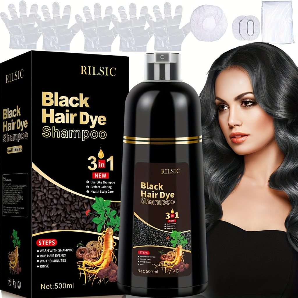 3-in-1 Hair Dye Colour Shampoo – Instant Grey Hair Coverage, Ammonia Free Herbal Formula, Lasts 30 Days for Men & Women | 16.91oz Natural Hair Colouring