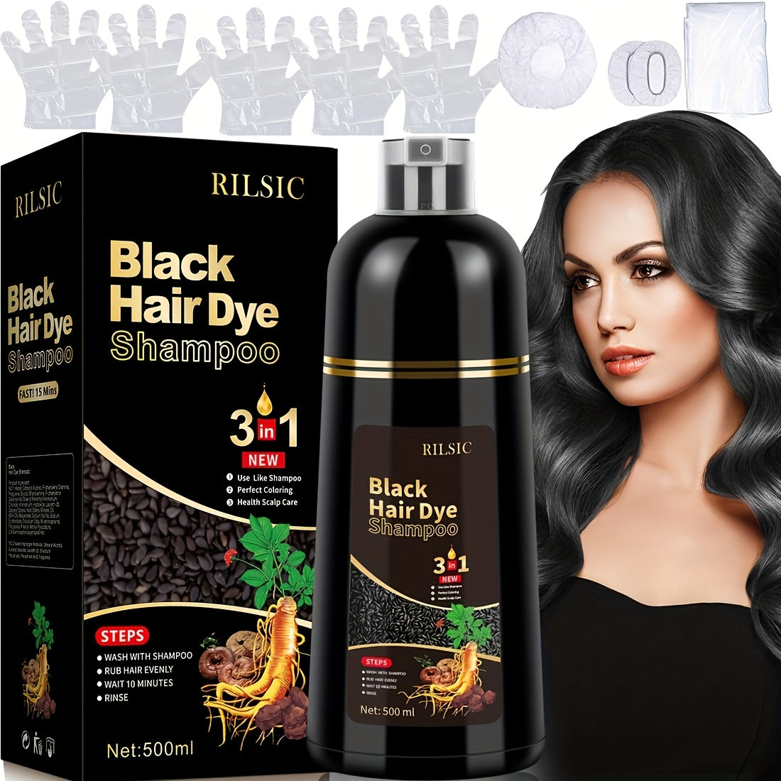 3-in-1 Hair Dye Colour Shampoo – Instant Grey Hair Coverage, Ammonia Free Herbal Formula, Lasts 30 Days for Men & Women | 16.91oz Natural Hair Colouring