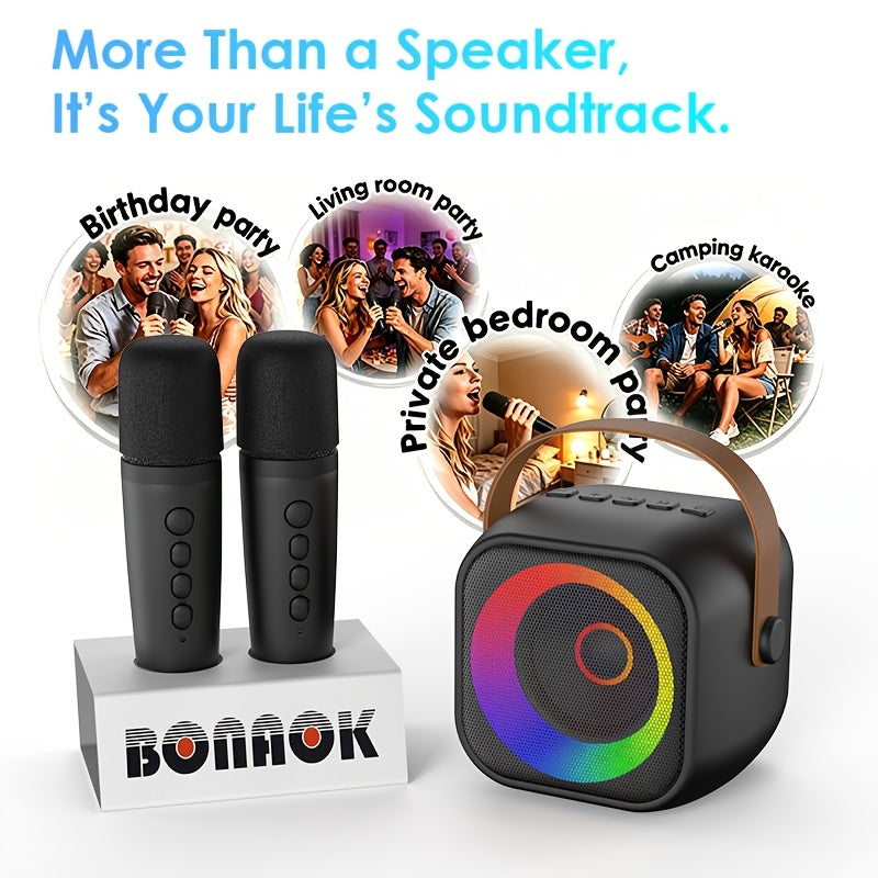 Karaoke Machine With 2 Wireless Microphones, Portable Speaker With LED Lights, Supports USB/TF Card/AUX - Perfect Gift Choice For Birthdays, Halloween, Christmas, Family Gatherings, Outdoor Parties