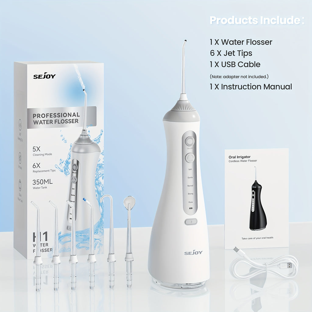 Water Flosser for Teeth Cleaning & Flossing – 5 Modes Rechargeable Electric Flosser with 11.83oz Water Tank, Portable for Home & Travel Use, Black/White