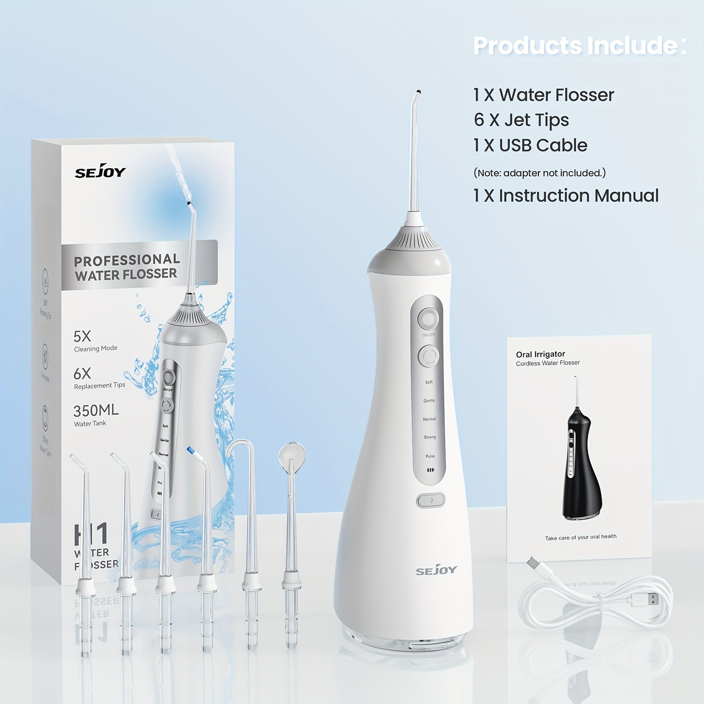 Water Flosser for Teeth Cleaning & Flossing – 5 Modes Rechargeable Electric Flosser with 11.83oz Water Tank, Portable for Home & Travel Use, Black/White
