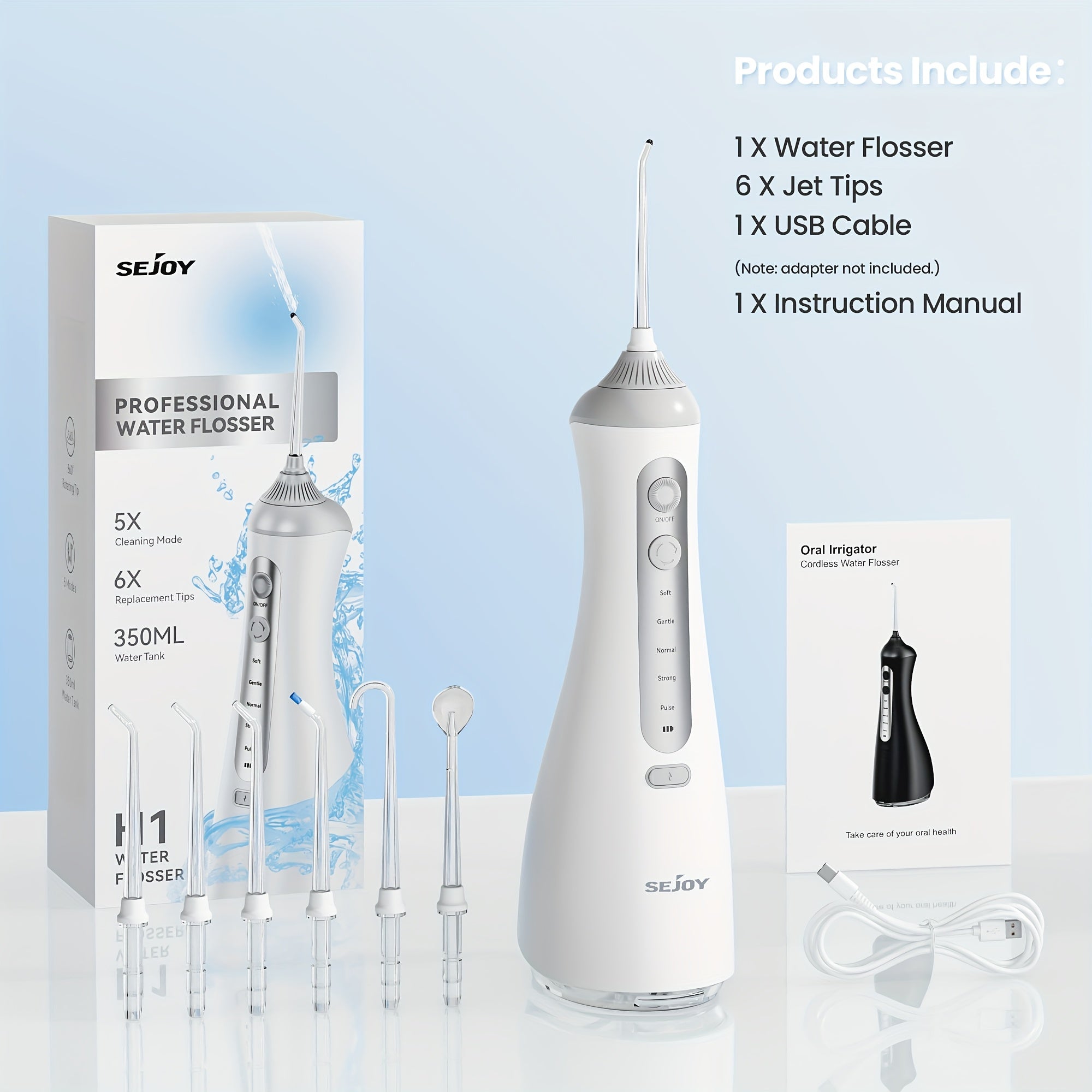 Water Flosser for Teeth Cleaning & Flossing – 5 Modes Rechargeable Electric Flosser with 11.83oz Water Tank, Portable for Home & Travel Use, Black/White