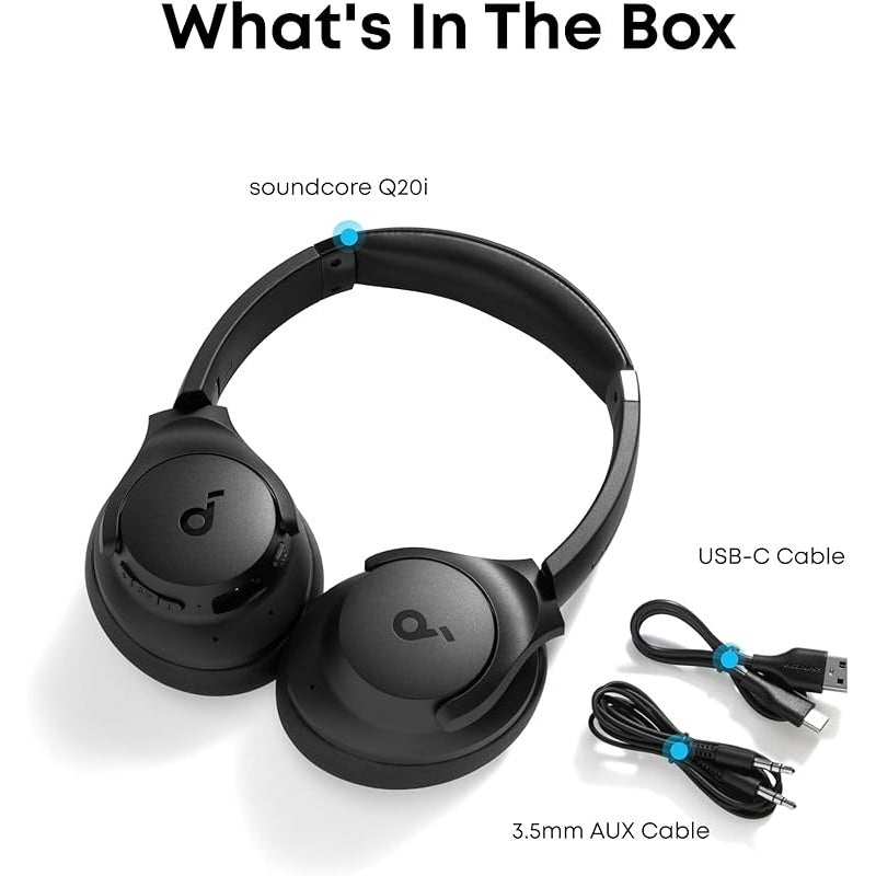 soundcore by Anker Q20i Hybrid Active Noise Cancelling Headphones, Wireless Over-Ear Bluetooth, 40H Long ANC Playtime, Hi-Res Audio, Big Bass, Customize via an App, Transparency Mode, Ideal for Travel (Renewed)