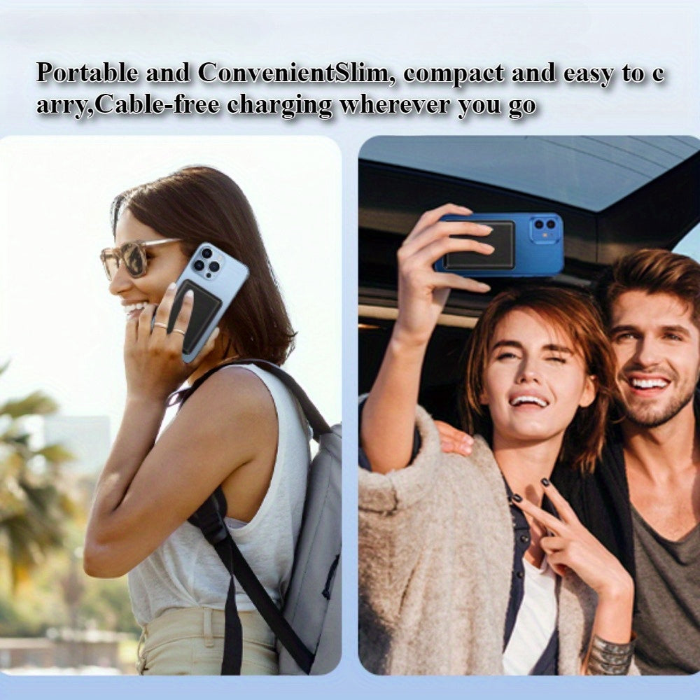 Mini magnetic wireless charging mobile power, 5000mAh portable pack with USB-C input and output, suitable for 15/ 16, Android and other devices