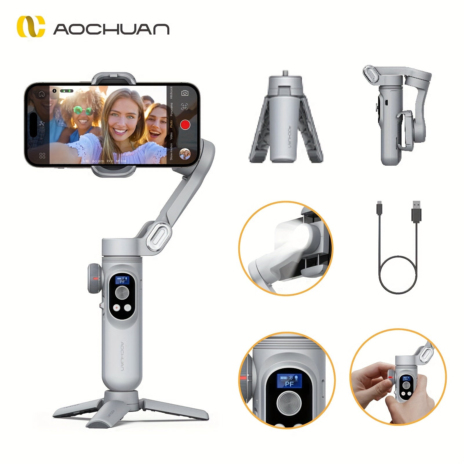 AOCHUAN Smart Xpro 3-Axis Phone Gimbal Stabilizer – Foldable Vlog Tripod with Built-in Fill Light, Wireless Charging, App Control, Anti-Shake for Outdoor Sports & Content Creation Canada