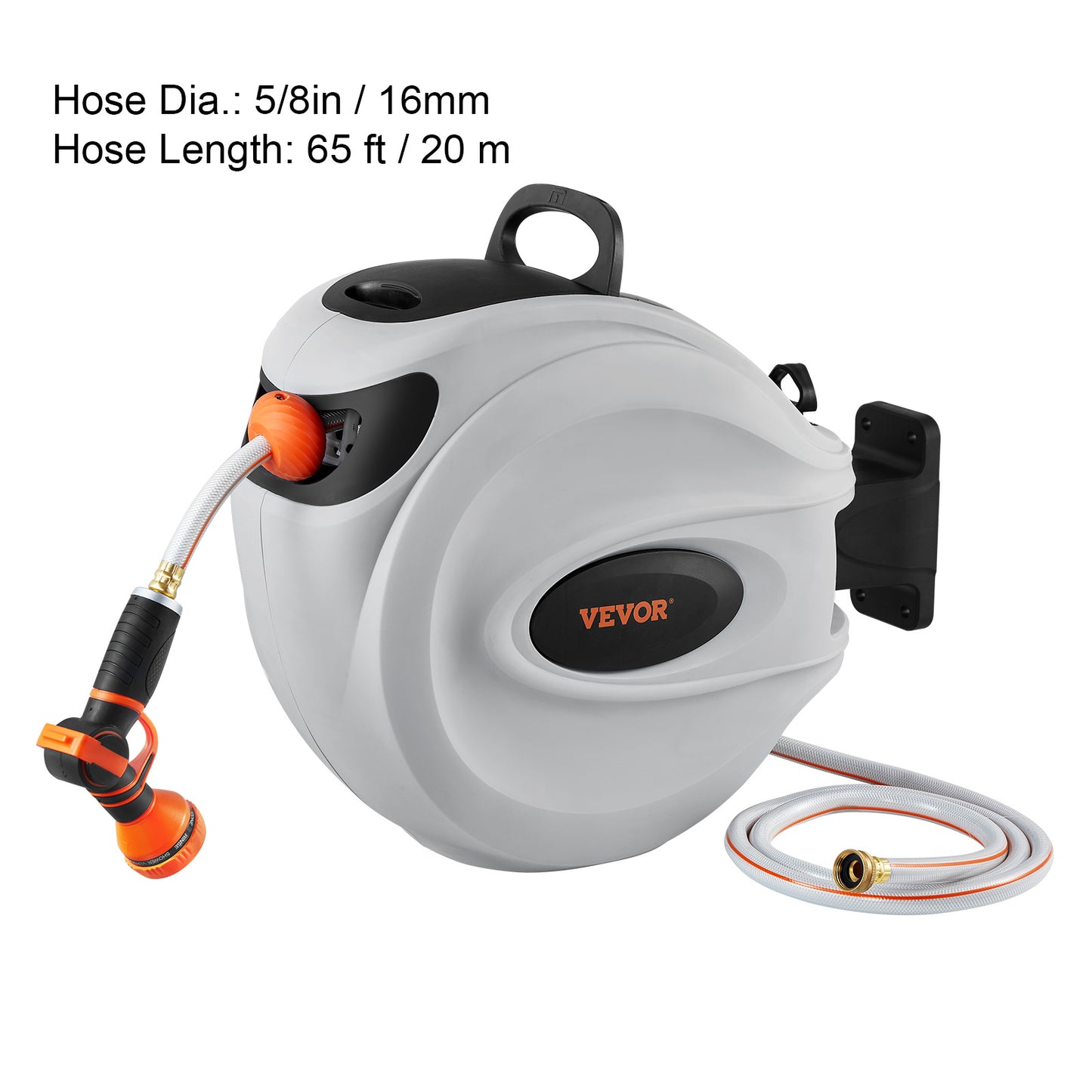 Retractable Hose Reel Wall Mounted 180° Swivel - Auto Rewind Garden Water Hose Reel 65 to 130 Ft with 9-Pattern Nozzle, Locking System & All-Weather Shell for Lawn, Car Wash & Pet Cleaning