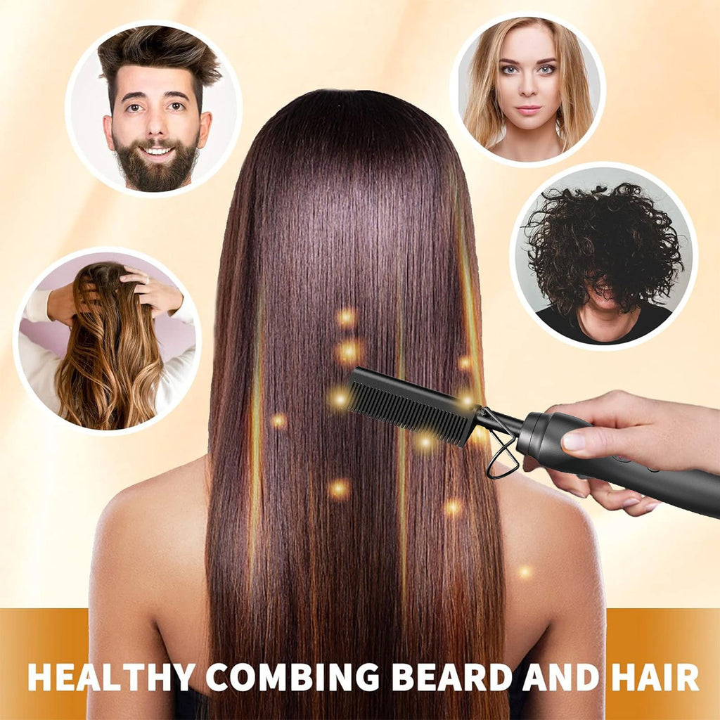 Electric Straightening Comb with Anti-Scald Pressing - Portable Heated Curling Iron, Multifunctional Copper Hair Straightener Brush Straightening Comb for Wet & Dry Hair Wigs Women Men Brush, Holiday Gifts