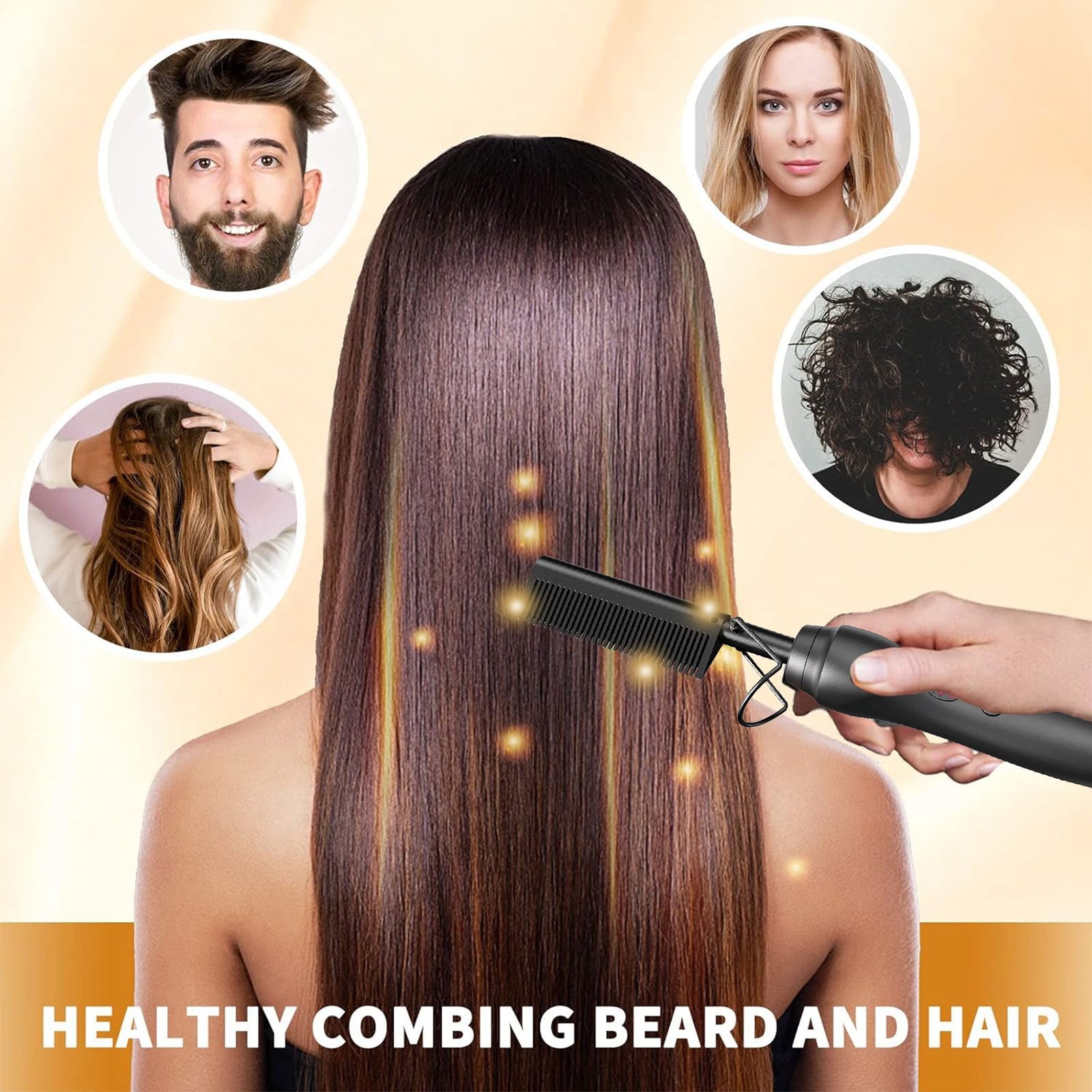 Electric Straightening Comb with Anti-Scald Pressing - Portable Heated Curling Iron, Multifunctional Copper Hair Straightener Brush Straightening Comb for Wet & Dry Hair Wigs Women Men Brush, Holiday Gifts