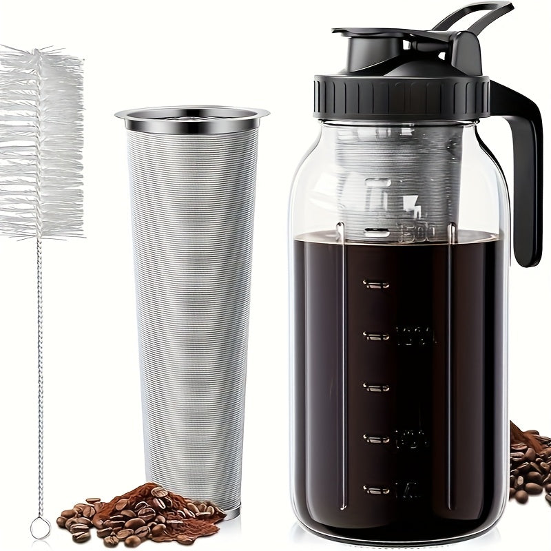 Cold Brew Coffee Maker Mason Jar Jug with Lid – Chilled Coffee Brewer for Smooth Iced Coffee & Cold Brew at Home, Airtight Seal, Easy to Use