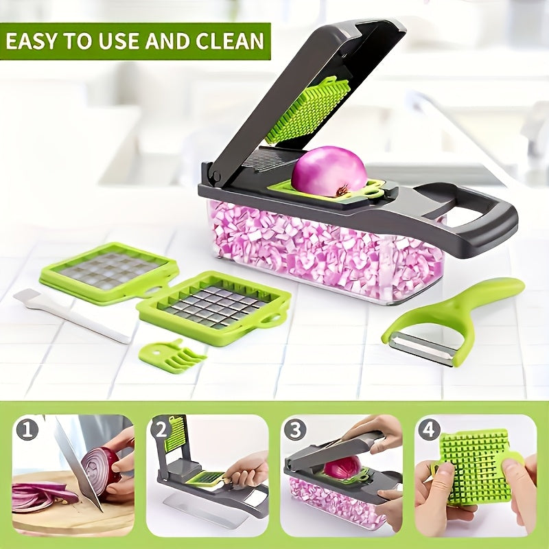 Vegetable Chopper 16-in-1 Multifunctional Pro – Fruit & Veggie Slicer Dicer Cutter with Garlic Chopper, Potato Slicer & Salad Maker, All-in-One Kitchen Gadget
