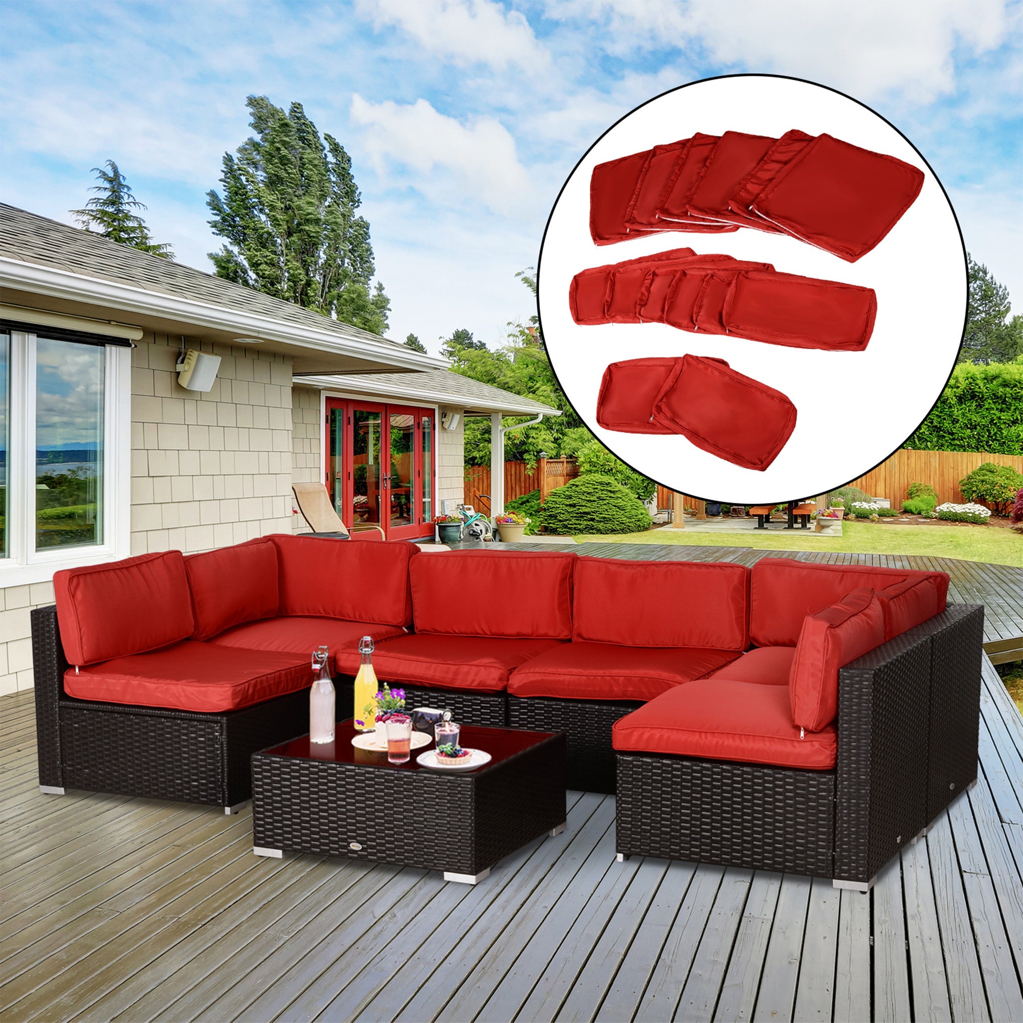 14Pcs Outdoor Cushion Covers, Patio Cushion Covers Replacement for Rattan Sofa Set - No Cushion Included, Navy Blue