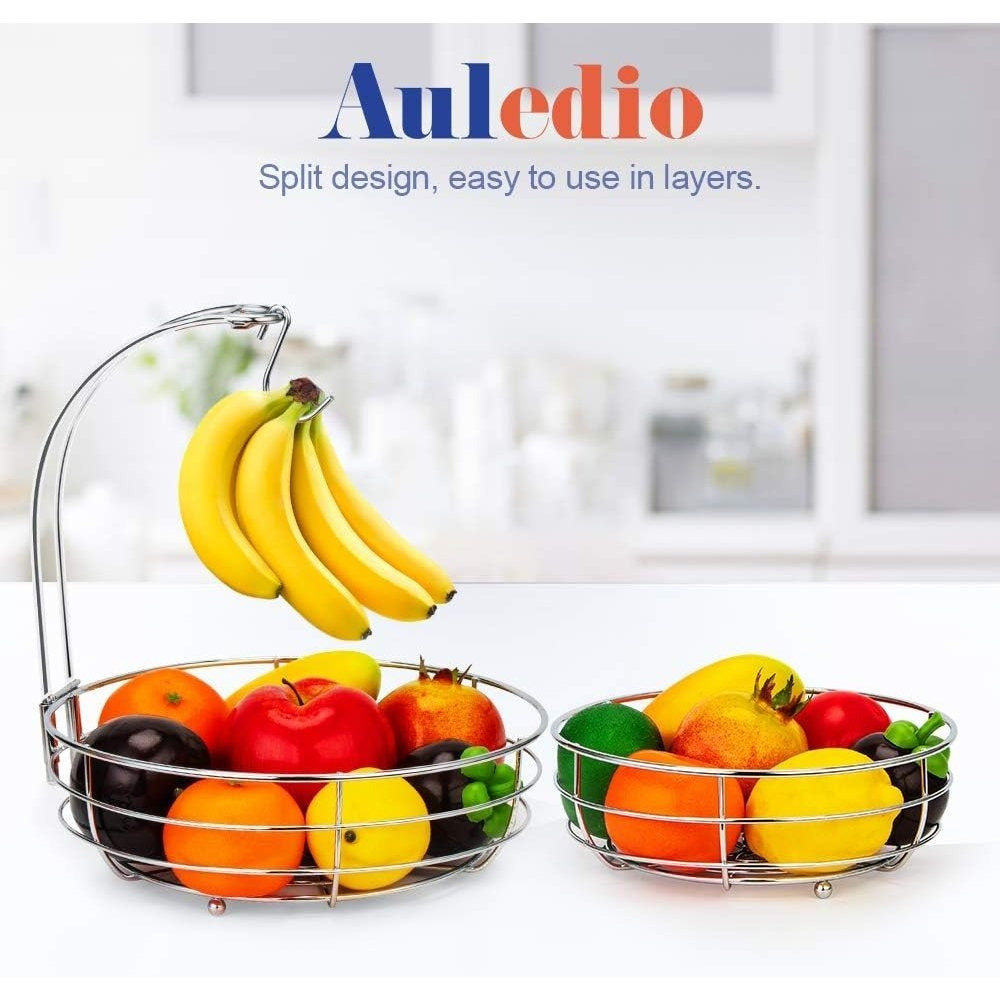 Tier Countertop Fruit Vegetables Basket Bowl Storage With Banana Hanger, Chrome