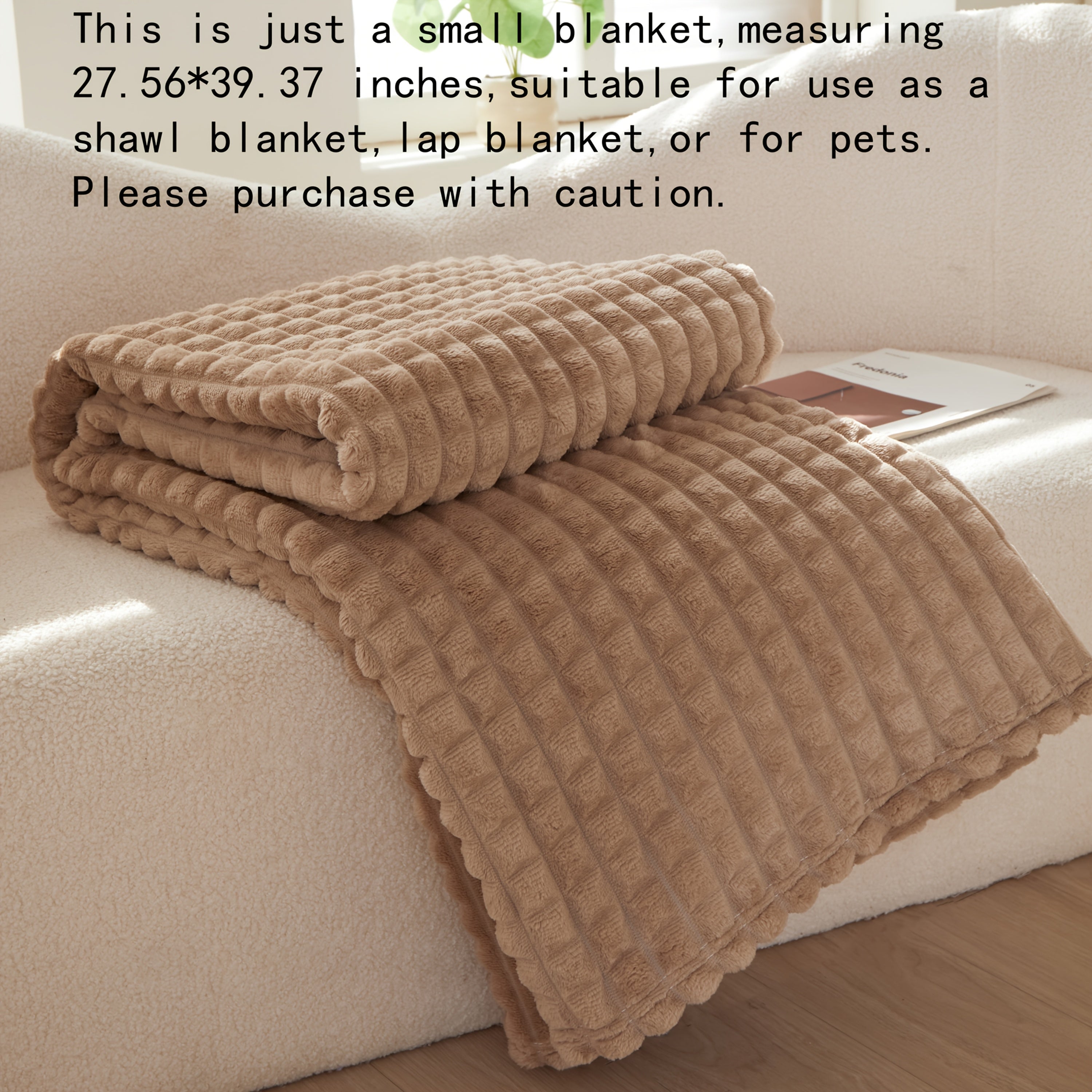 Solid Colour Plush Throw Blanket – Soft Warm Sofa Blanket for Naps, Office, Camping & Pets | All-Season Bedspread Gift Blanket | White Khaki Grey | Multiple Sizes