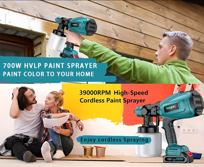 Cordless Electric Paint Spray Gun - Rechargeable Lithium Battery HVLP Sprayer for Home Walls, Furniture, Cabinets, Fences & Doors - Wireless High-Voltage Airless Painting Tool, Easy to Clean