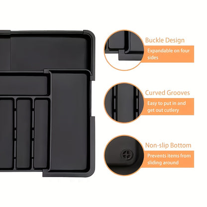 Drawer Organizer 9-Compartment Heavy-Duty Plastic – Adjustable Retractable Cutlery Storage, Knife Holder, Fork & Spoon Compartments for Kitchen Drawer – ShopVora CA