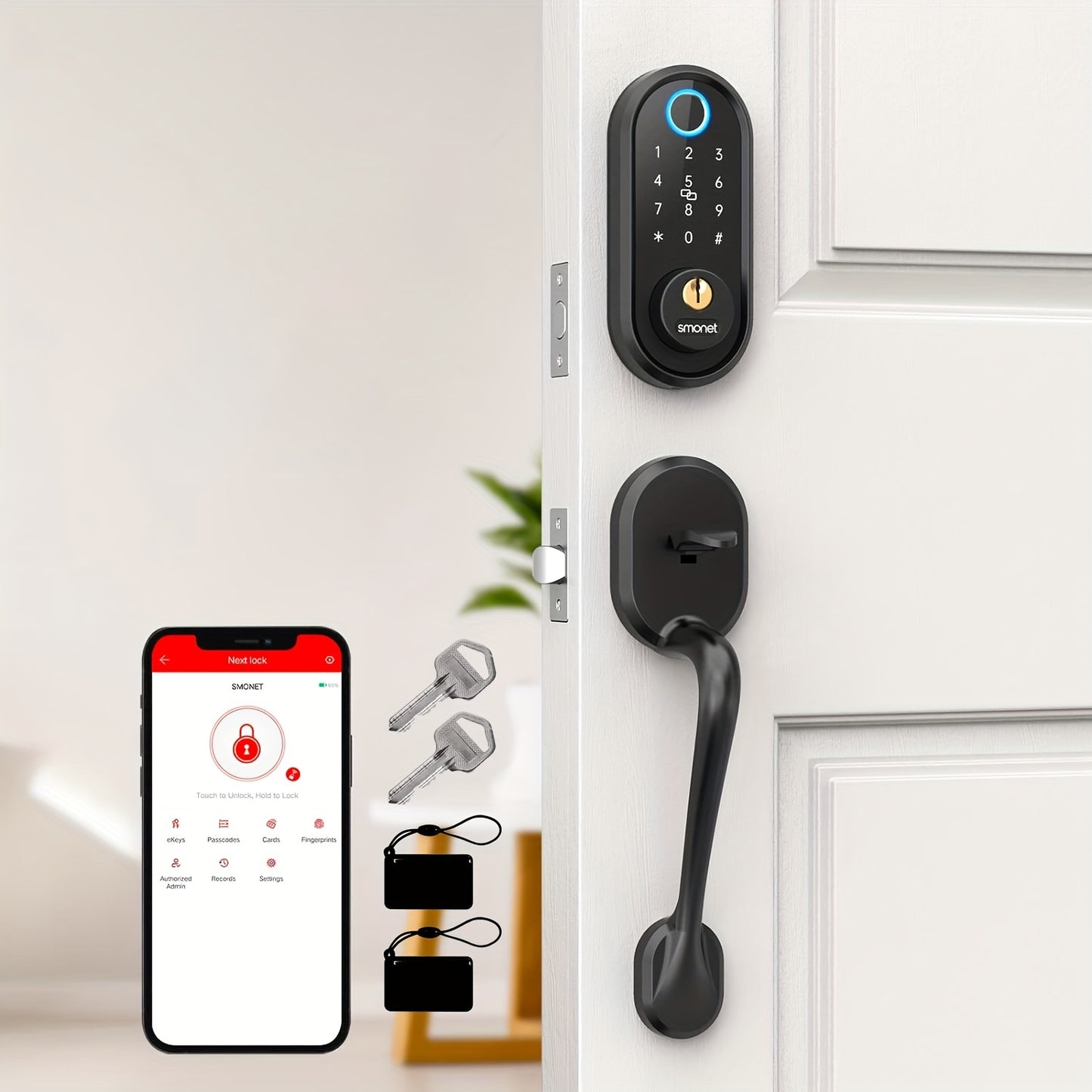 SMONET Smart Lock Front Door Fingerprint Keyless Entry Digital Keypad Deadbolt with Electronic Handle, Auto Lock & Wireless App Control — Home Exterior Door Canada