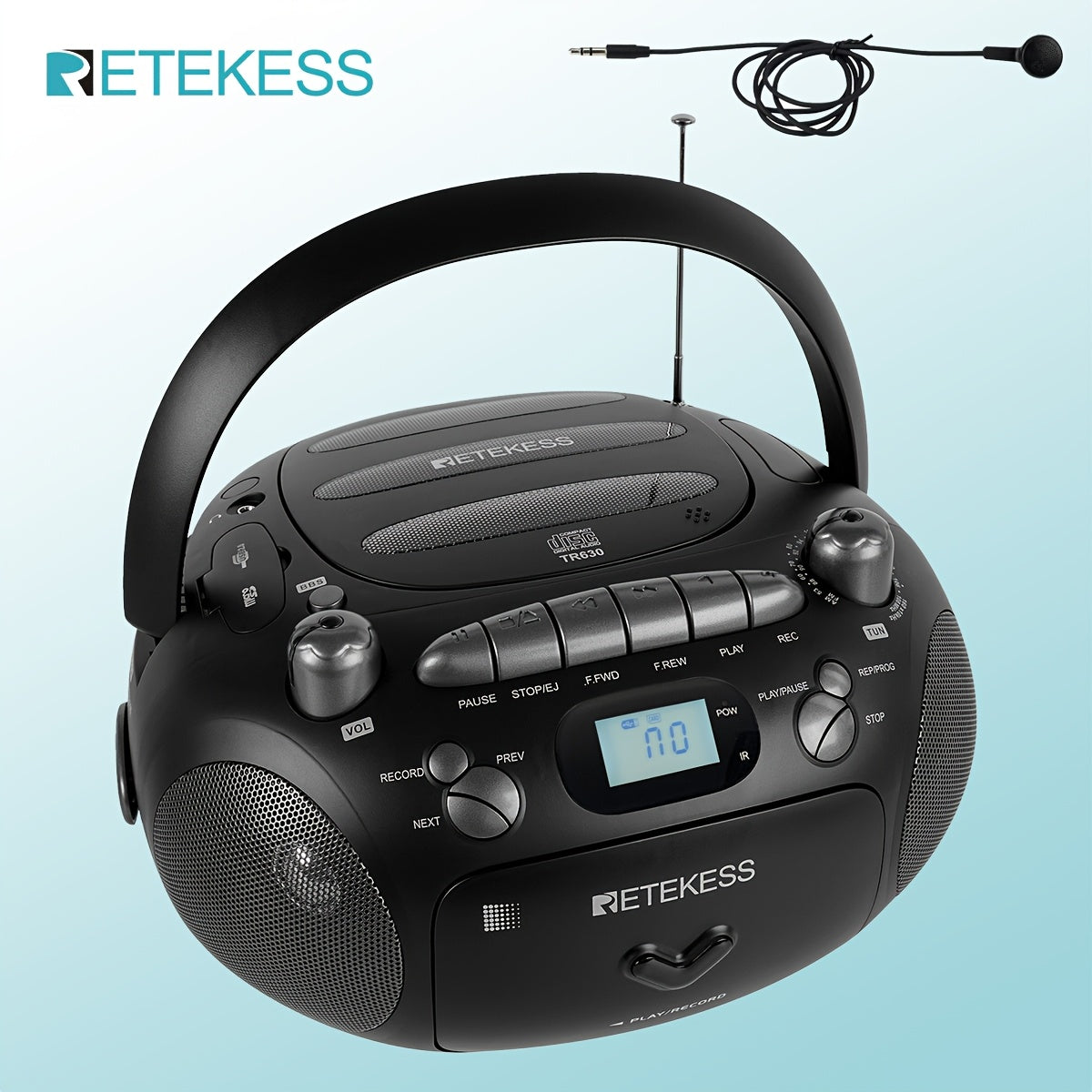 Retekess TR630 CD & Cassette Player Boombox with AM/FM Radio, USB & Micro SD Playback, Tape-to-USB Recording, Bass Boost & LCD Display – Portable Stereo for Home, Camping, Dance Studio Canada
