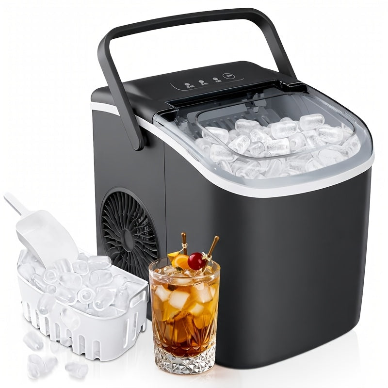 Portable Countertop Ice Maker 26 lbs/24Hr – Makes 9 Ice Cubes in 6 Minutes, Self-Cleaning with Carrying Handle, Ice Basket & Scoop Included, for Kitchen, Camping & RV