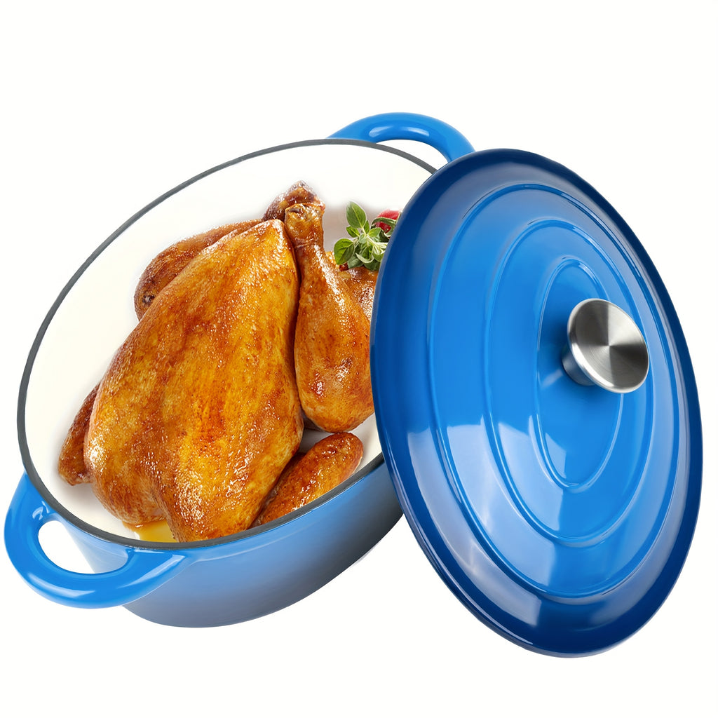 Kerilyn 4.5 QT Enameled Oval Dutch Oven Pot with Lid And Dual Handles, Cast Iron Dutch Oven for Cooking, Bread Baking, Non-Stick Enamel Coated Cookware