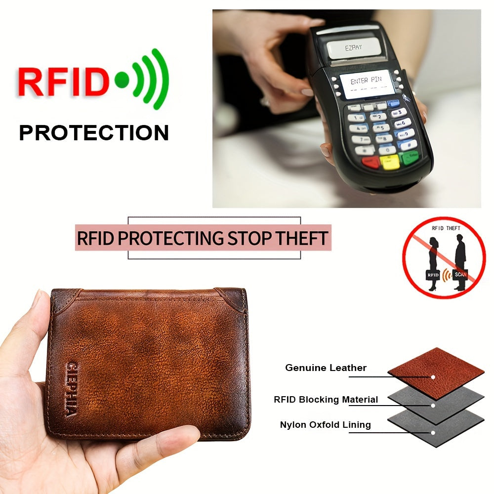 RFID Blocking Genuine Leather Wallet for Men – Trifold & Bifold Cowhide Vintage Wallet with 9 Card Slots, 2 ID Windows & Money Clip | Anti-Theft Gift for Him | ShopVora CA