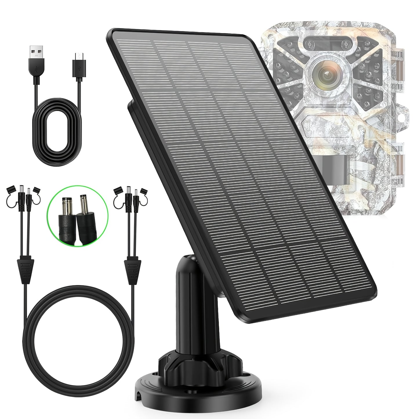 Solar Panel for Trail Cameras 5000mAh Built-In Battery – 12V/1A & 6V/2A Dual Output, Waterproof & Dustproof, Compatible with Hunting Game Cameras & Deer Feeders – ShopVora CA
