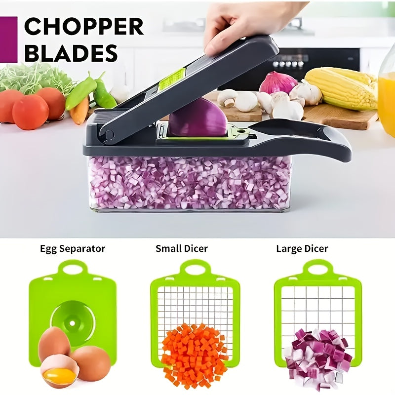 17-In-1 Series, 8-Blade Vegetable Chopper, Onion Chopper, Vegetable Cutter, Dicing Cutter, Egg Slicer with Container, Chip Knife Potato Slicer, Home Essentials And Kitchen Utensils, Salad Chopper