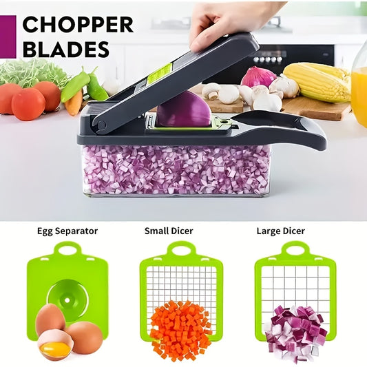 17-In-1 Series, 8-Blade Vegetable Chopper, Onion Chopper, Vegetable Cutter, Dicing Cutter, Egg Slicer with Container, Chip Knife Potato Slicer, Home Essentials And Kitchen Utensils, Salad Chopper