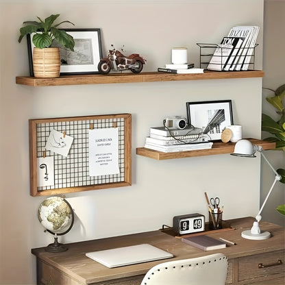 Floating Shelves Wall Mounted 4pcs Set – Hidden Bracket No-Drill Space Saver Shelf for Living Room Bathroom Kitchen Bedroom Wall Decor Storage Rack Brown Black White