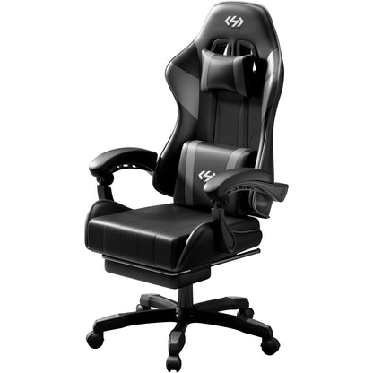 6-Point Support Gaming Chair with Pocket Springs and Adjustable Lumbar Headrest - 135 Degree Recline Faux Leather Office Gaming Seat Footrest Linkage Armrest 300 lb Canada