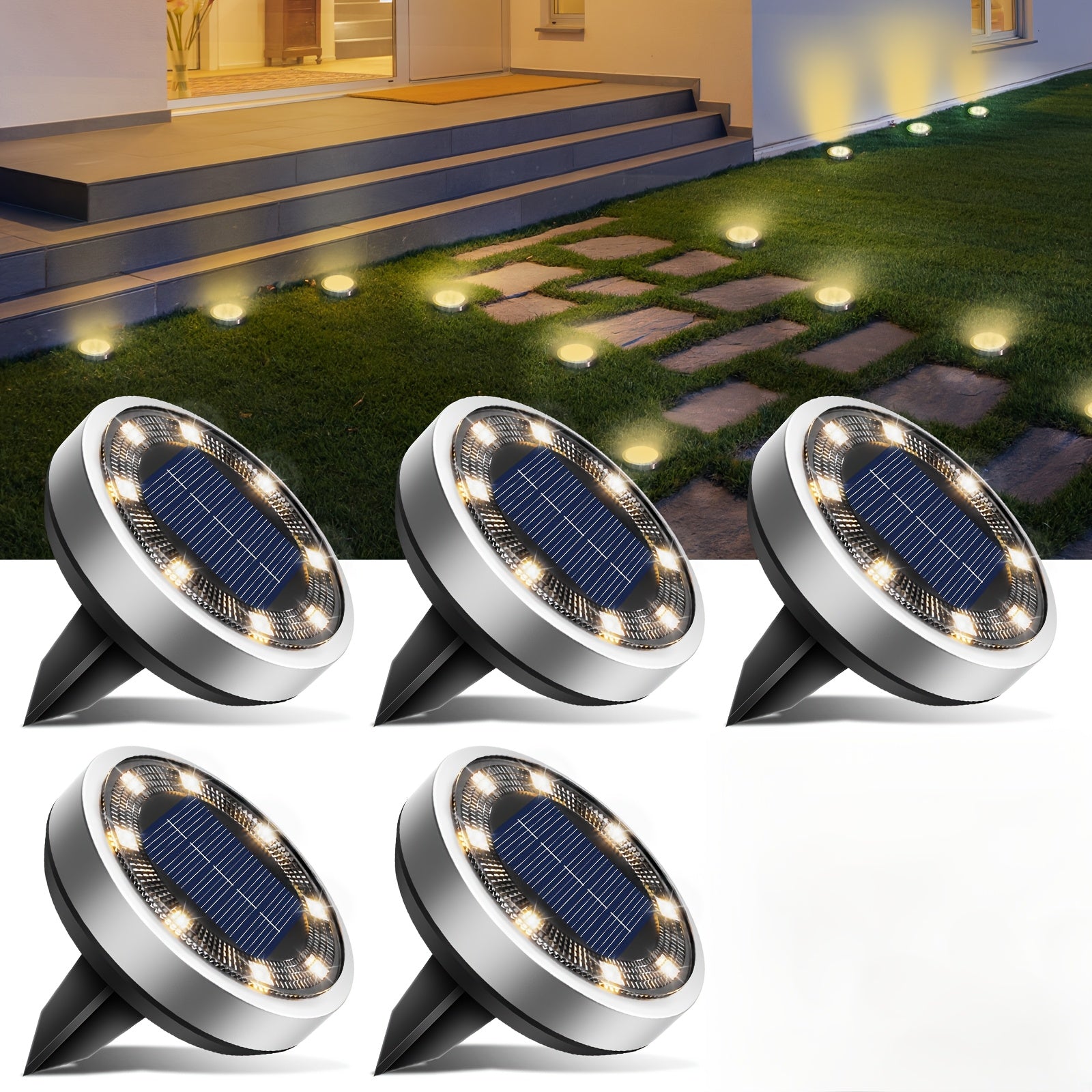 IP44 Solar In-Ground Lights 8 LED – Regular & Mini Versions, Auto On/Off, 4-20 Pack for Garden, Pathway, Driveway, Stairs, Deck & Swimming Pool | ShopVora CA