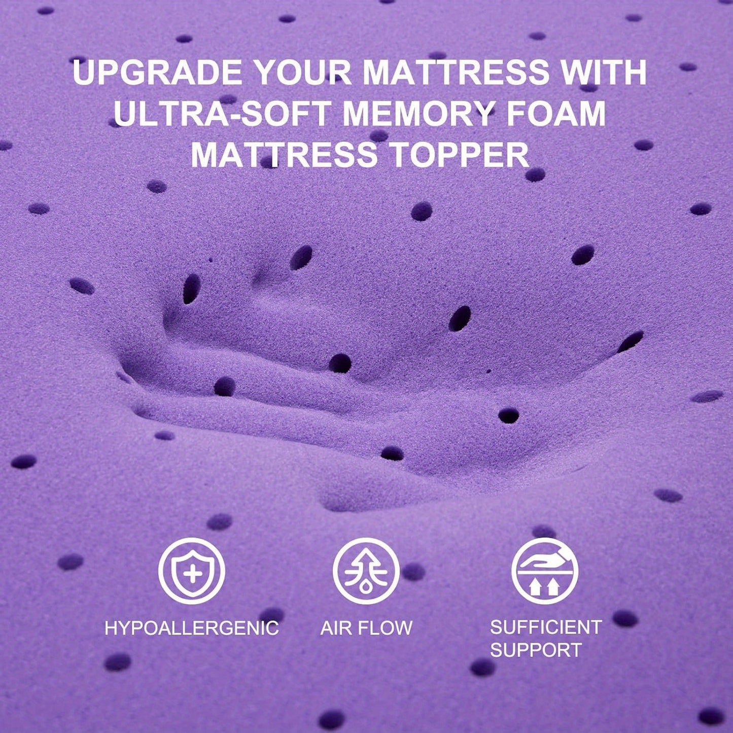 Cool Gel Memory Foam Mattress Topper 1.5"/2"/3"/4" Thick - Ventilated Breathable Cooling Pad, Stain Resistant, Fits All Mattress Sizes - Purple | ShopVora CA