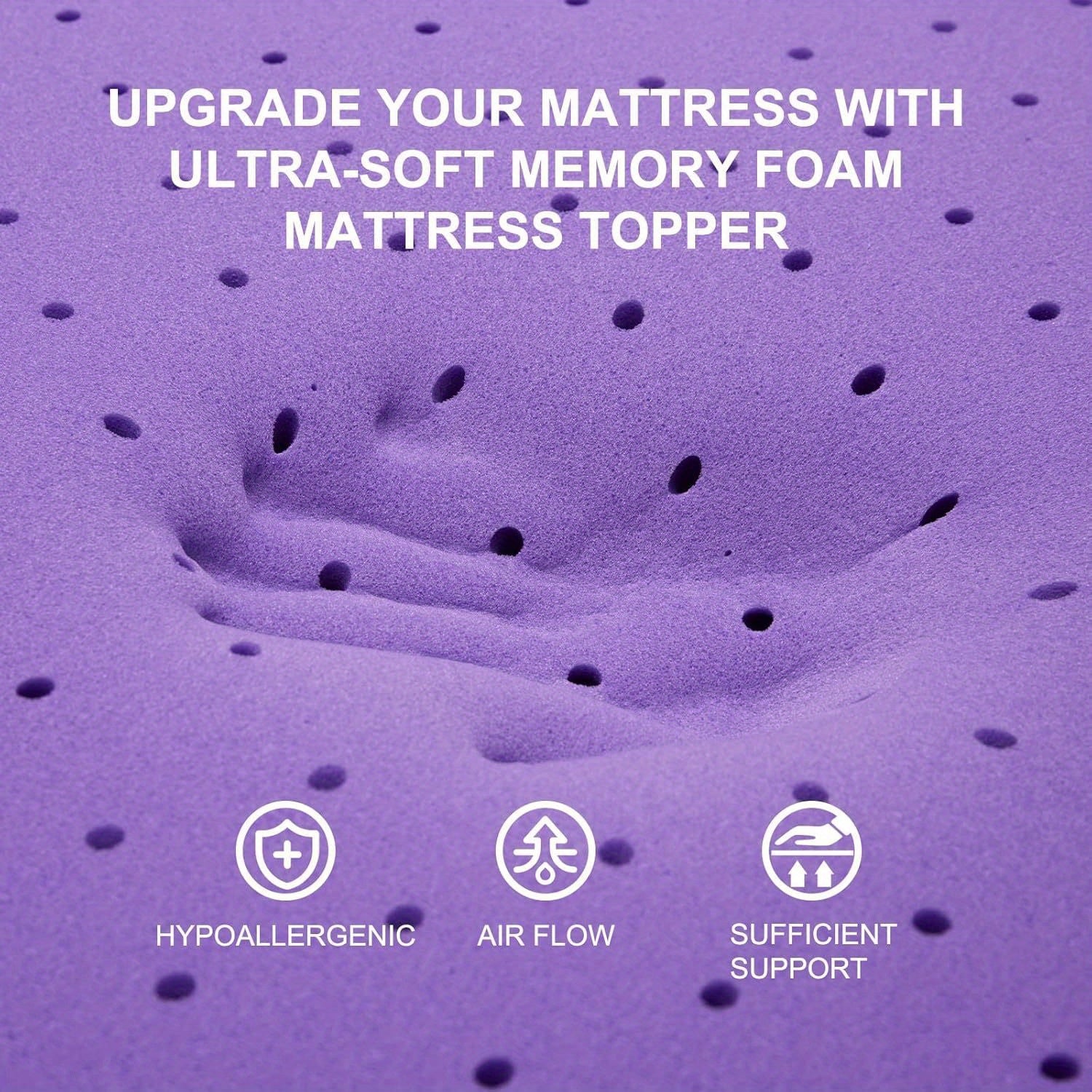 1.5 Inch/2 Inch/3Inch/4Inch Cooling Mattress Topper, College Dorm Cool Gel Memory Foam Mattress Topper, Comfortable Ventilated, Stain Resistant, Breathable Gel Premium Memory Foam, Fits All Mattresses, Different Sizes To Meet Different Needs, Purple