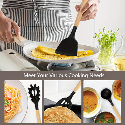 20-Piece Kitchen Cooking Utensils & Knife Set with Block – 11pc Silicone Utensil Set, 5 Stainless Steel Chef Knives, Scissors, Whisk, Spoon & Cutting Board | 5 Colours | ShopVora CA